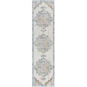 Livabliss Ankara Ice Blue Light Gray Mustard Dark Brown Machine Woven Rug -...