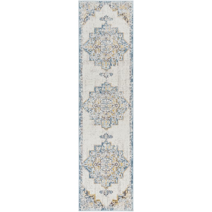 Livabliss Ankara Ice Blue Light Gray Mustard Dark Brown Machine Woven Rug - 120x31 AKR2309-2710