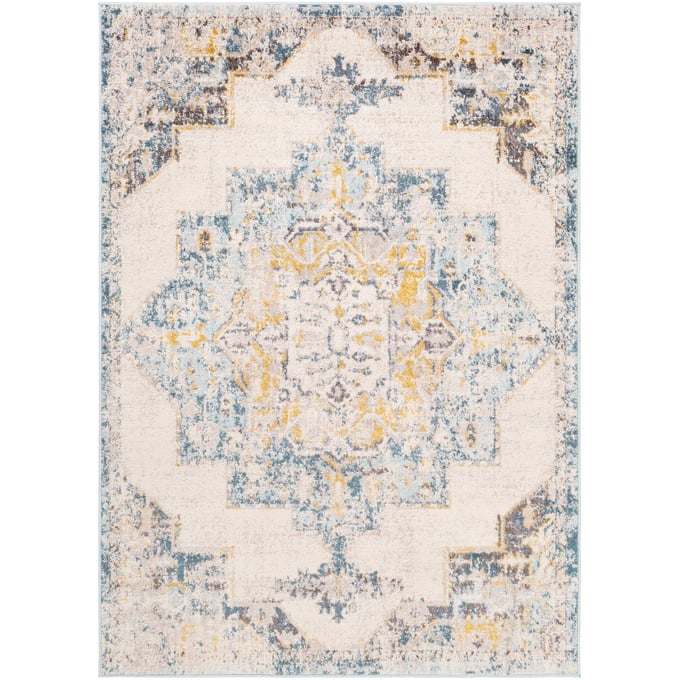 Livabliss Ankara Ice Blue Light Gray Mustard Dark Brown Machine Woven Rug - 35x24 AKR2309-23