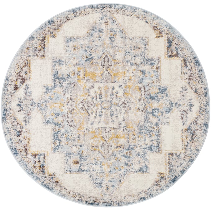 Livabliss Ankara Ice Blue Light Gray Mustard Dark Brown Machine Woven Rug - 63x63 AKR2309-53RD