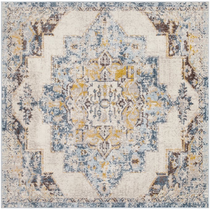 Livabliss Ankara Ice Blue Light Gray Mustard Dark Brown Machine Woven Rug - 79x79 AKR2309-67SQ