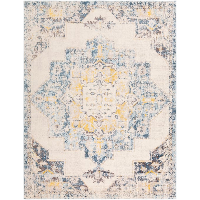 Livabliss Ankara Ice Blue Light Gray Mustard Dark Brown Machine Woven Rug - 122x94 AKR2309-710103