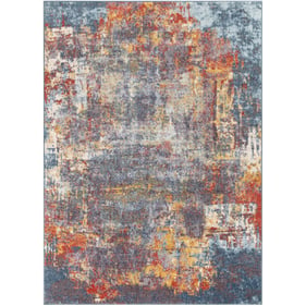 Livabliss Ankara Dark Blue Rust Charcoal Mustard Machine Woven Rug - 108x79