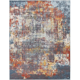 Livabliss Ankara Dark Blue Rust Charcoal Mustard Machine Woven Rug - 122x94