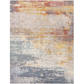 Livabliss Ankara Ice Blue Light Gray Mustard Machine Woven Rug - 122x94