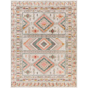 Livabliss Ankara Dusty Pink Sky Blue Off White Light Gray Machine Woven Rug...