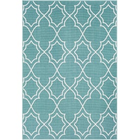 Livabliss Alfresco Teal White Machine Woven Rug - 91x63 ALF9653