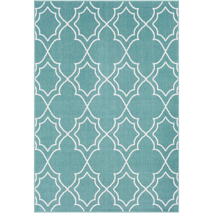 Livabliss Alfresco Teal White Machine Woven Rug - 91x63 ALF9653 ALF9653-5376