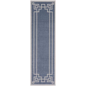 Livabliss Alfresco Dark Blue Taupe White Machine Woven Rug - 94x29