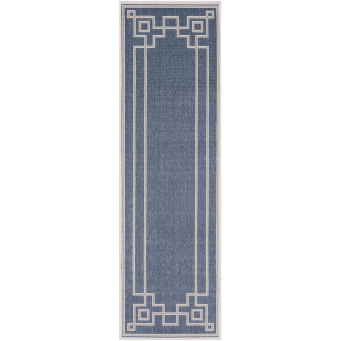 Livabliss Alfresco Dark Blue Taupe White Machine Woven Rug - 94x29 ALF9654-2379