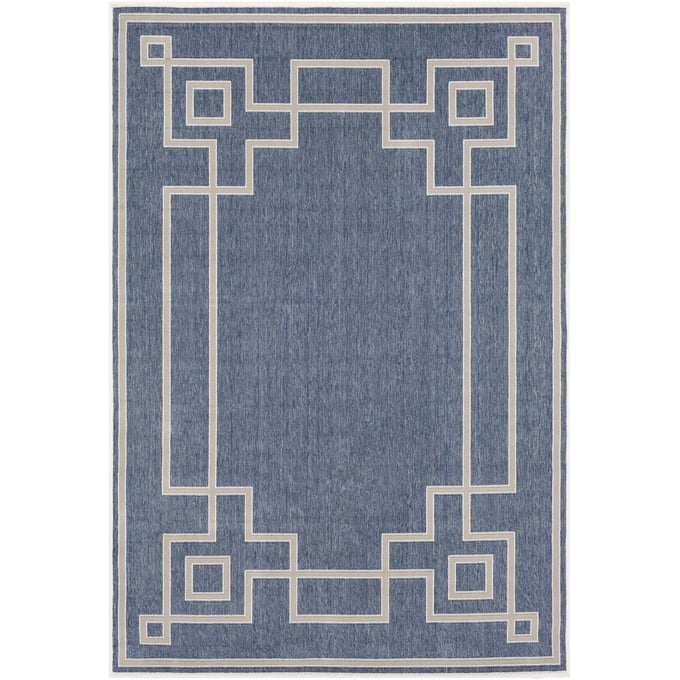 Livabliss Alfresco Dark Blue Taupe White Machine Woven Rug - 106x71 ALF9654-69