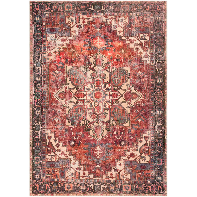 Livabliss Amelie Rust Dark Green Beige Deep Teal Dark Plum Rose Machine Woven Rug - 108x79 AML2308-679