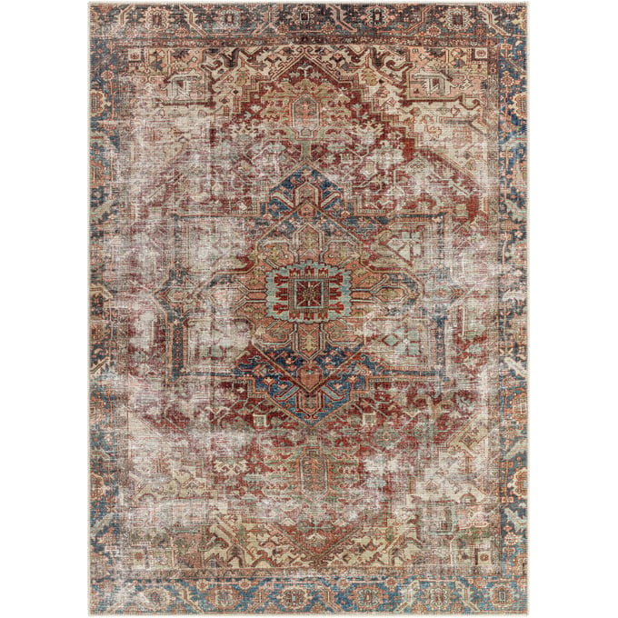 Livabliss Amelie Burgandy Navy Off White Rust Tan Medium Green Machine Woven Rug - 87x63 AML2350-5373