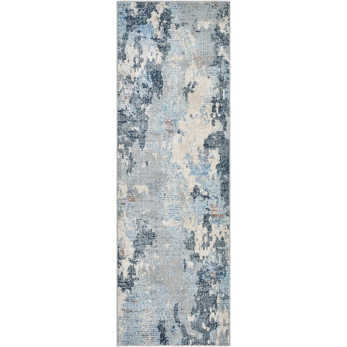 Livabliss Amore Deep Teal Navy Ivory Dark Blue Slate Machine Woven Rug - 94x31 AMO2341-268