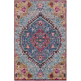 Livabliss Anika Aqua Teal Dark Blue White Purple Pink Woven Rug - 87x63