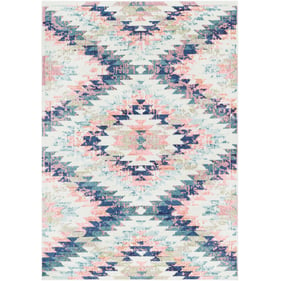 Livabliss Anika White Light Beige Brown Aqua Teal Dark Blue Woven Rug - 87x...