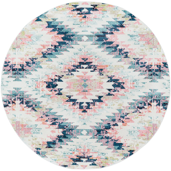 Livabliss Anika White Light Beige Brown Aqua Teal Dark Blue Round Woven Rug - 94x94 ANI1027-710RD