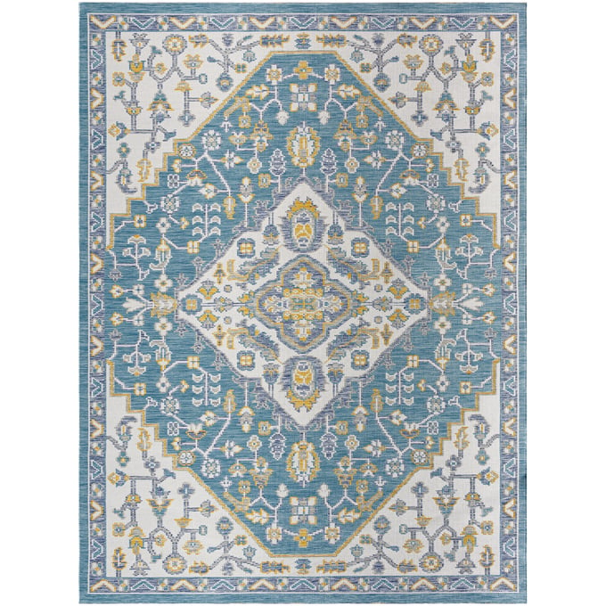 Livabliss Barbados Teal Off White Dark Blue Light Gray Mustard Machine Woven Rug - 84x62 BBD2302-527