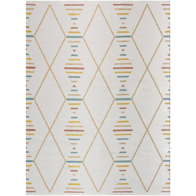 Livabliss Barbados Off White Pale Blue Light Brown Mustard Rust Machine Woven Rug - 120x94 BBD2304-71010