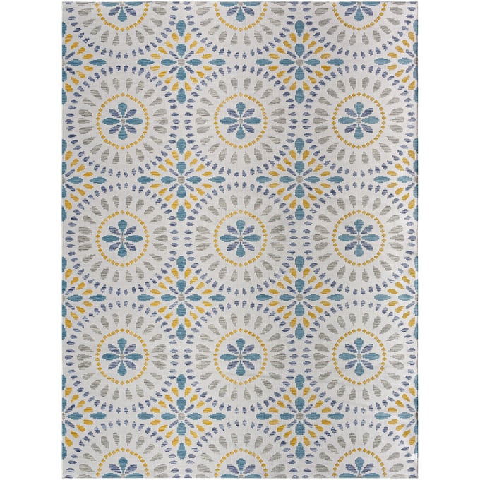 Livabliss Barbados Off White Dark Blue Light Gray Teal Mustard Machine Woven Rug - 108x79 BBD2306-679