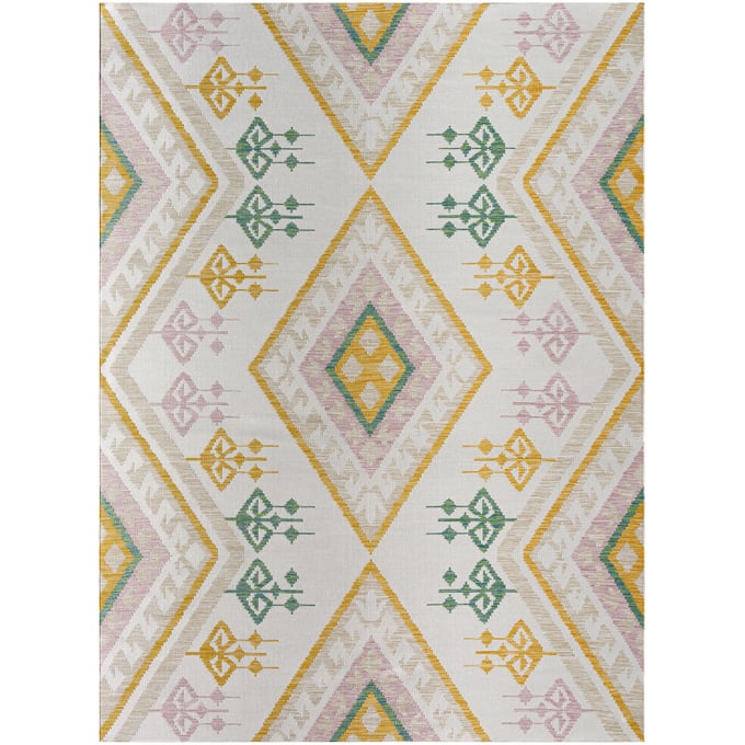 Livabliss Barbados Off White Light Brown Rust Pale Blue Mustard Machine Woven Rug - 120x94 BBD2307-71010