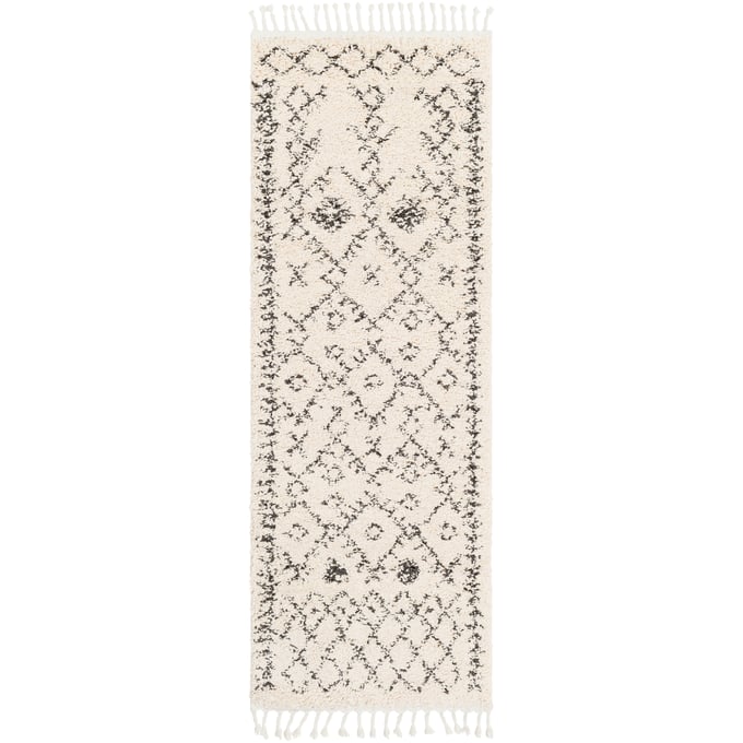 Livabliss Berber Shag Charcoal Light Beige Woven Rug - 87x31 BBE2302-2773