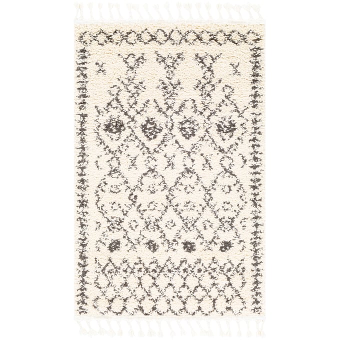 Livabliss Berber Shag Charcoal Light Beige Woven Rug - 59x37 BBE2302-35