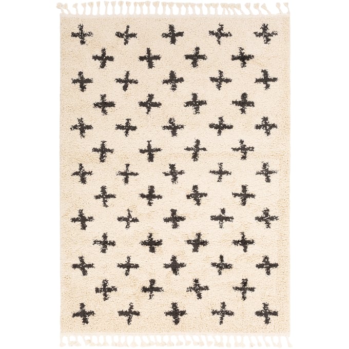 Livabliss Berber Shag Charcoal Light Beige Machine Woven Rug-87x63 BBE2310-5373