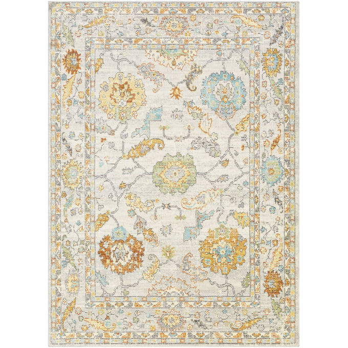 Livabliss Bodrum Ivory Saffron Light Slate Charcoal Brown Pale Blue Machine Woven Rug - 144x106 BDM2311-81012