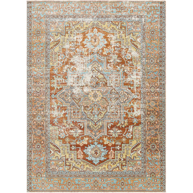 Livabliss Bodrum Rust Ivory Saffron Light Slate Charcoal Pale Blue Machine Woven Rug - 108x83 BDM2312-6119