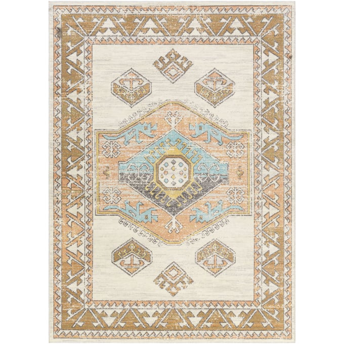 Livabliss Bodrum Dusty Coral Ivory Saffron Light Slate Charcoal Pale Blue Machine Woven Rug - 108x83 BDM2313-6119