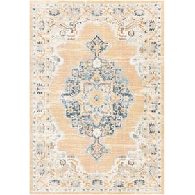 Livabliss Bodrum Cream Orange Light Beige Tan Aqua Machine Woven Rug - 87x6...