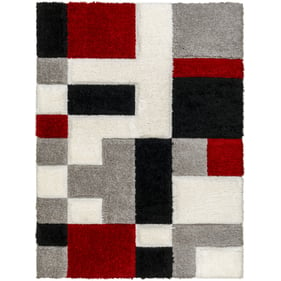 Livabliss Bologna Gray Off White Black Red Machine Woven Rug - 108x79