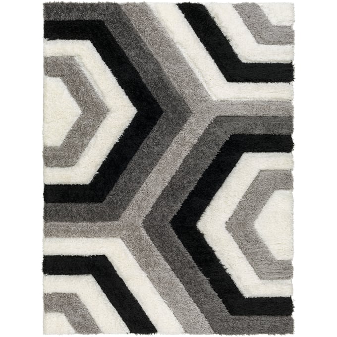 Livabliss Bologna Off White Gray Charcoal Black Machine Modern Woven Rug - 84x63 BOG2313-537