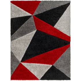 Livabliss Bologna Gray Black Red Charcoal Machine Woven Rug - 84x63