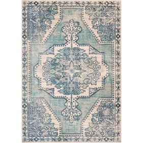 Livabliss Bohemian Teal Navy Light Beige Medium Gray Machine Woven Rug - 15...