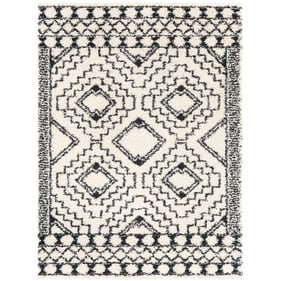 Livabliss Beni Shag Rectangle Black Cream Machine Woven Rug - 108x79