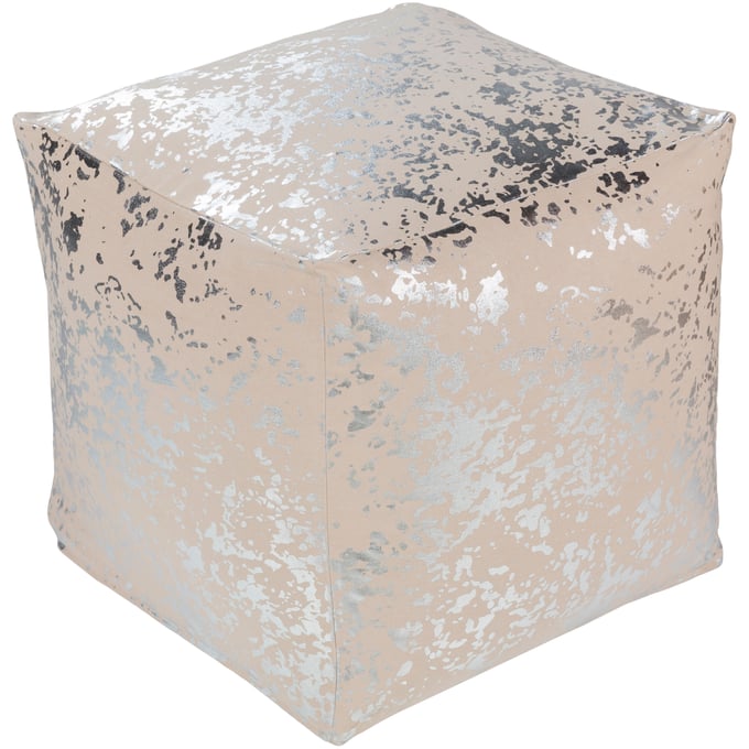 Livabliss Crescent Tan Metallic Silver Pouf CCPF012-181818