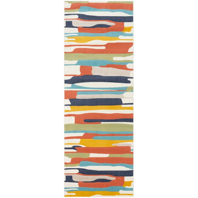 Livabliss City Orange Charcoal Light Slate Aqua Mustard Beige Machine Woven Rug - 87x31 CIT2339-2773