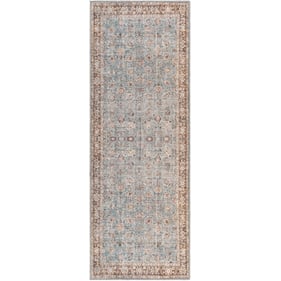 Livabliss Colin Light Blue Tan Orange Brown Cream Machine Woven Rug - 87x32