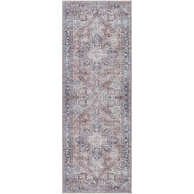 Livabliss Colin Peach Brown White Black Charcoal Machine Woven Rug - 87x32