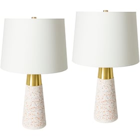 2 Livabliss Catania White Metallic Brass White Accent Table Lamps