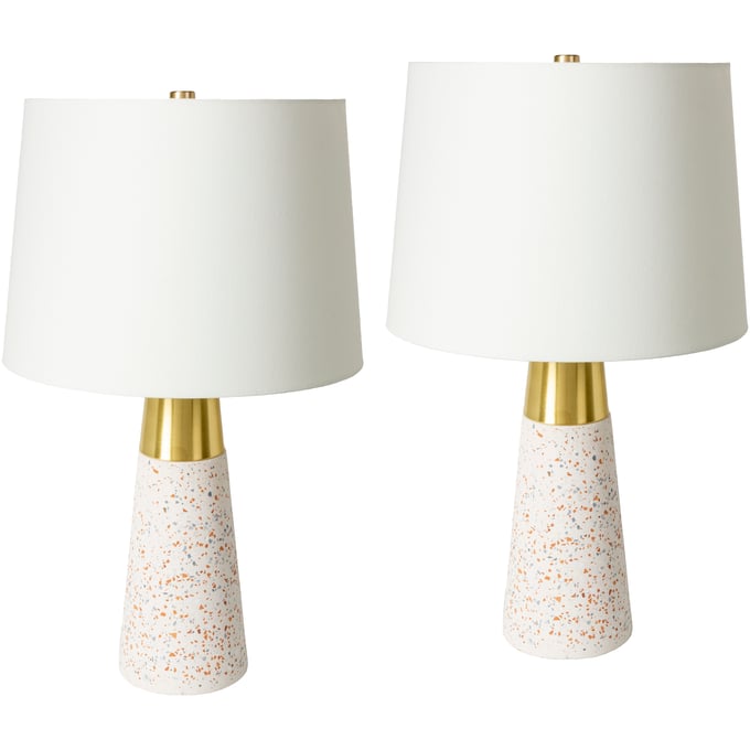 2 Livabliss Catania White Metallic Brass White Accent Table Lamps CNI002-SET