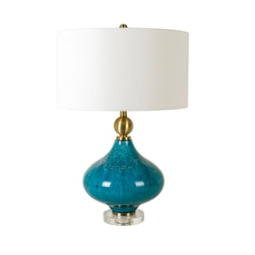 Livabliss Cleveleys Blue Clear White Metallic Brass Accent Table Lamp