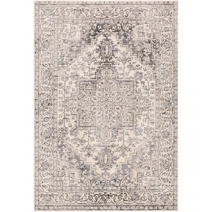 Livabliss City Light Charcoal Cream Beige Light Gray Black Machine Woven Rug - 87x63 CYL2313-5373