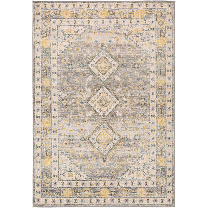 Livabliss City Light Blue Mustard Aqua Cream Light Gray Charcoal Machine Woven Rug - 87x63 CYL2320-5373