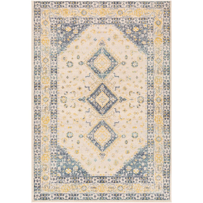 Livabliss City Light Blue Mustard Aqua Beige Cream Light Gray Machine Woven Rug - 108x79 CYL2321-679