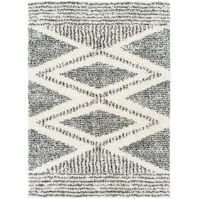 Livabliss Deluxe Shag Cream Charcoal Machine Woven Rug - 35x24