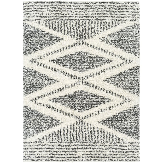 Livabliss Deluxe Shag Cream Charcoal Machine Woven Rug - 35x24 DXS2309-23