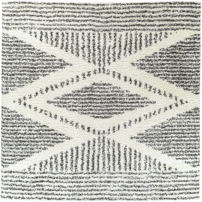 Livabliss Deluxe Shag Cream Charcoal Machine Woven Rug - 94x94 DXS2309-710SQ